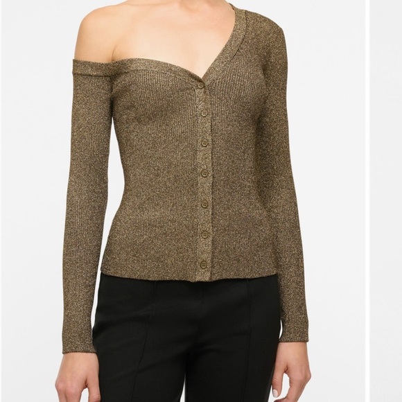 NWT STAUD one should craftsmanship metallic gold cardigan size small - Picture 5 of 6